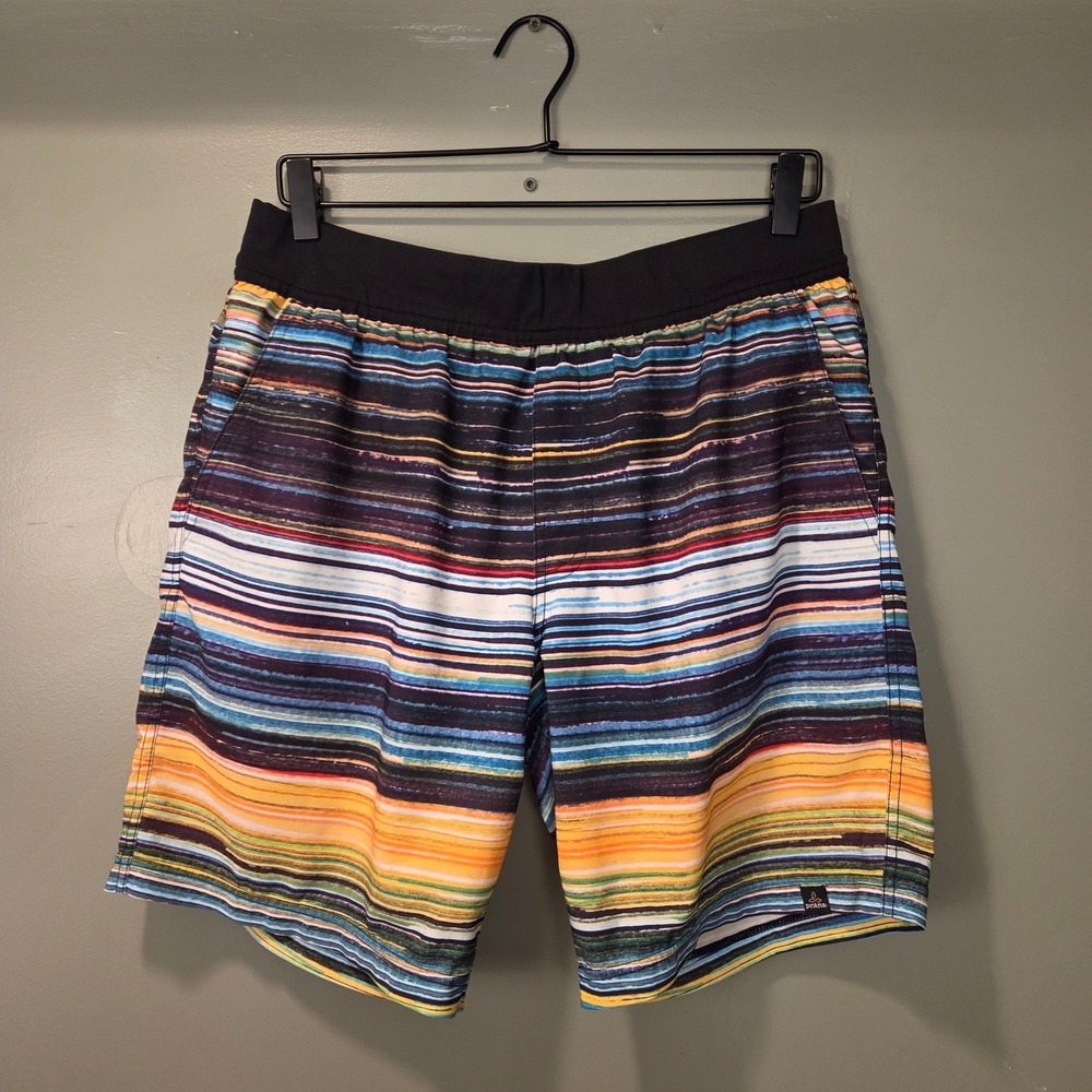Prana Men's Active Overhold Shorts Size M Lined CoolMax Stripes Multicolor